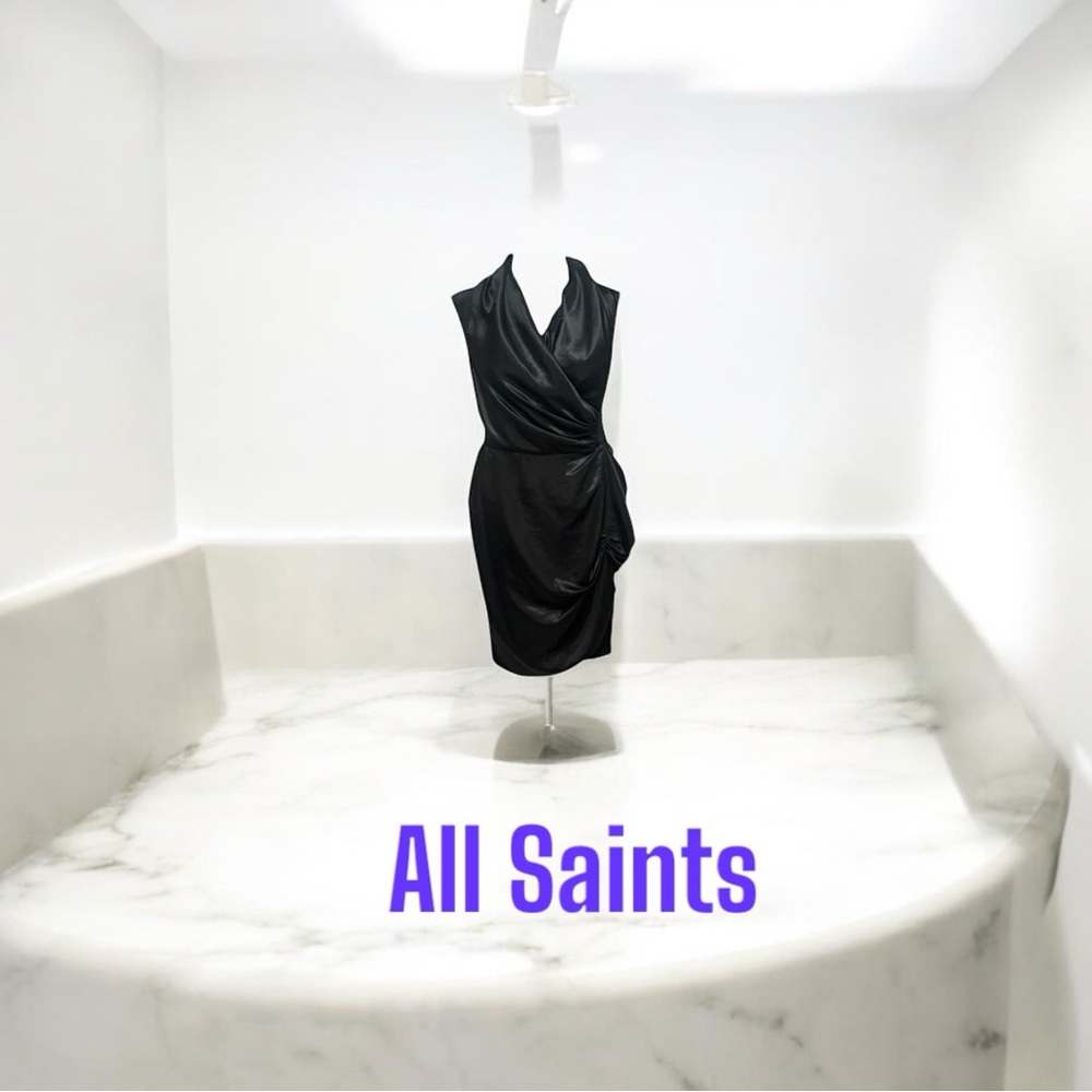 All Saints Black Draped Dress